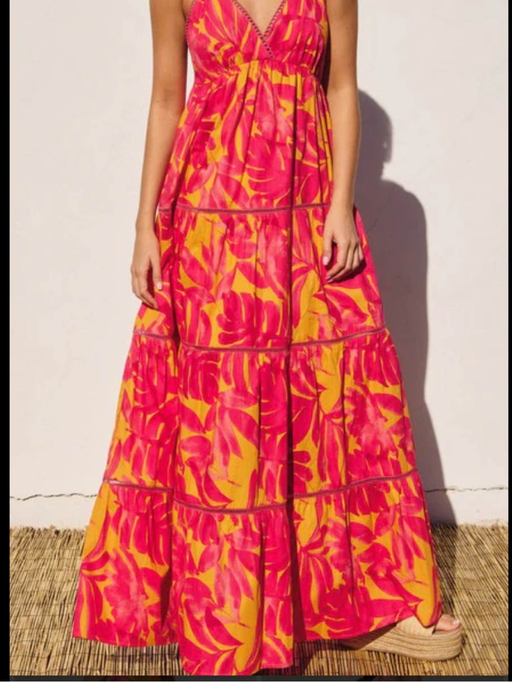 Dress Forum Pink & Yellow Floral Tiered Maxi Dress
